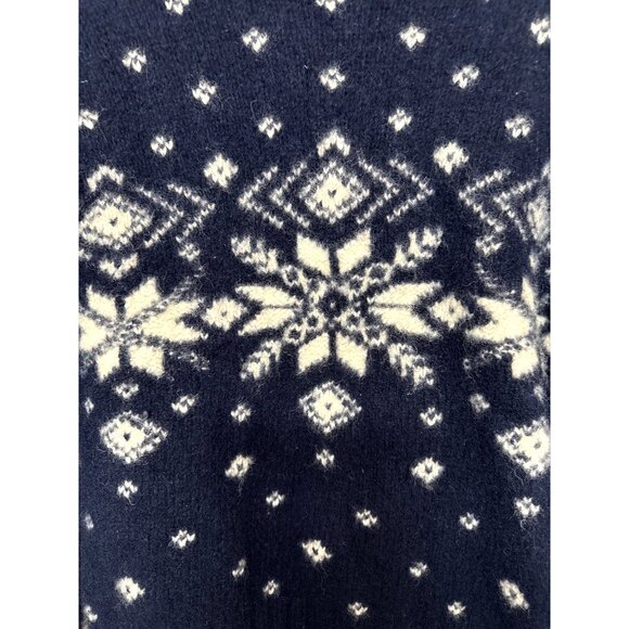 J. Crew Sweater Men M Blue Snowflake 100% Wool Hand Knit Heavyweight Winter Snow - Picture 2 of 7